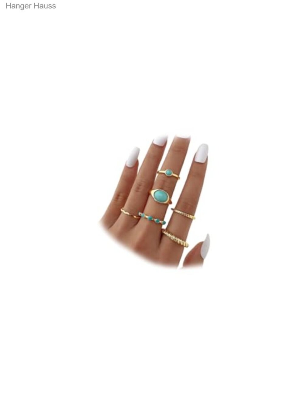 Boho Turquoise Gold Stack Ring Set, Vintage Resin Stone Knuckle Ring, Dainty